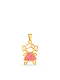 Pingente menina vestido rosa cravejado - banhado a ouro 18k